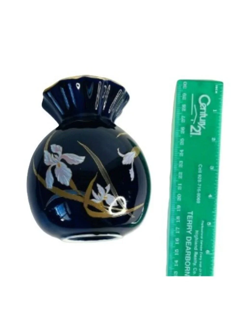 Vintage Japanese Cobalt Blue Porcelain Scalloped Iris Bud Vase 4.75